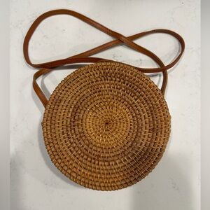 Round Rattan Crossbody Bag Woven Straw Boho